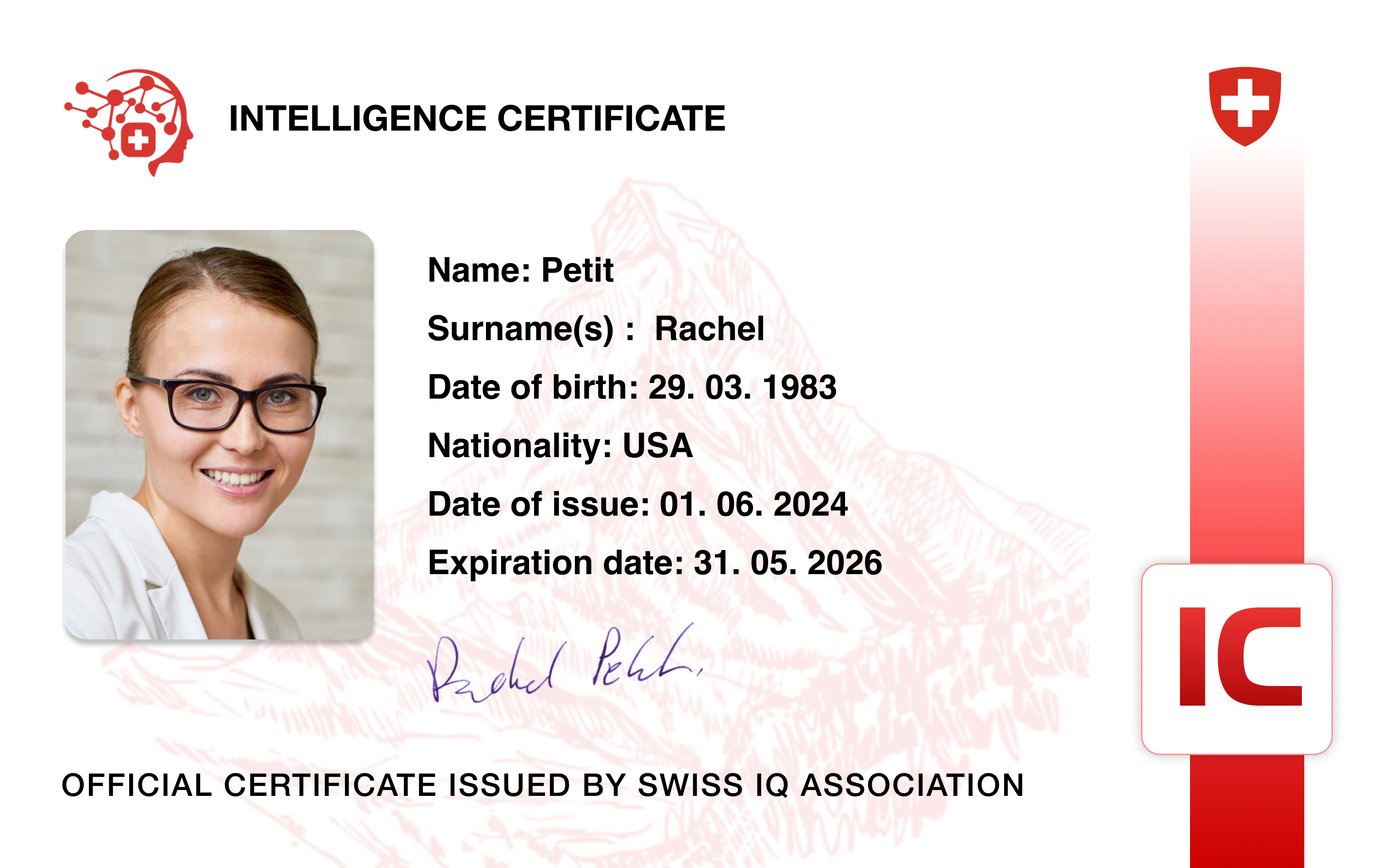 Intelligence Certificate physical card