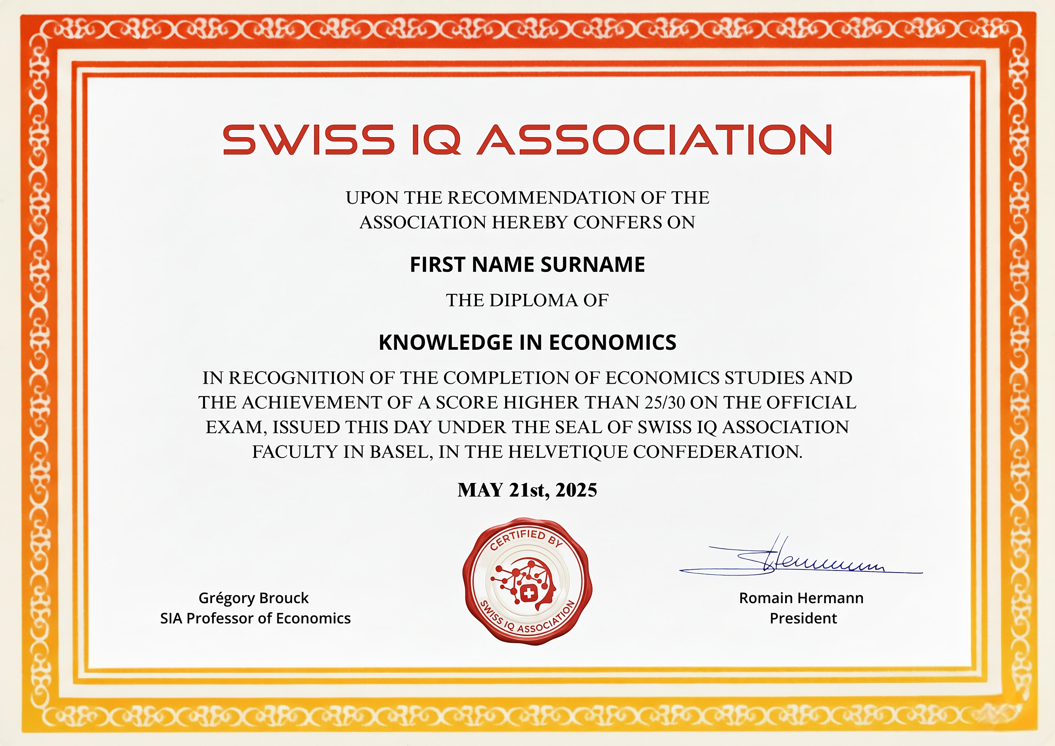 Swiss IQ Association diplomas